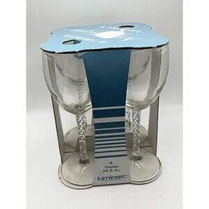Vintage Luminarc ARC 8.5 Oz Clear Glass Wine Glasses Set Of 4 USA NIB